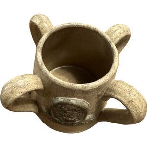 Charles Quint 4-Handled Belguim Pottery Beer Mug / Tankard | Tan Speckled VTG